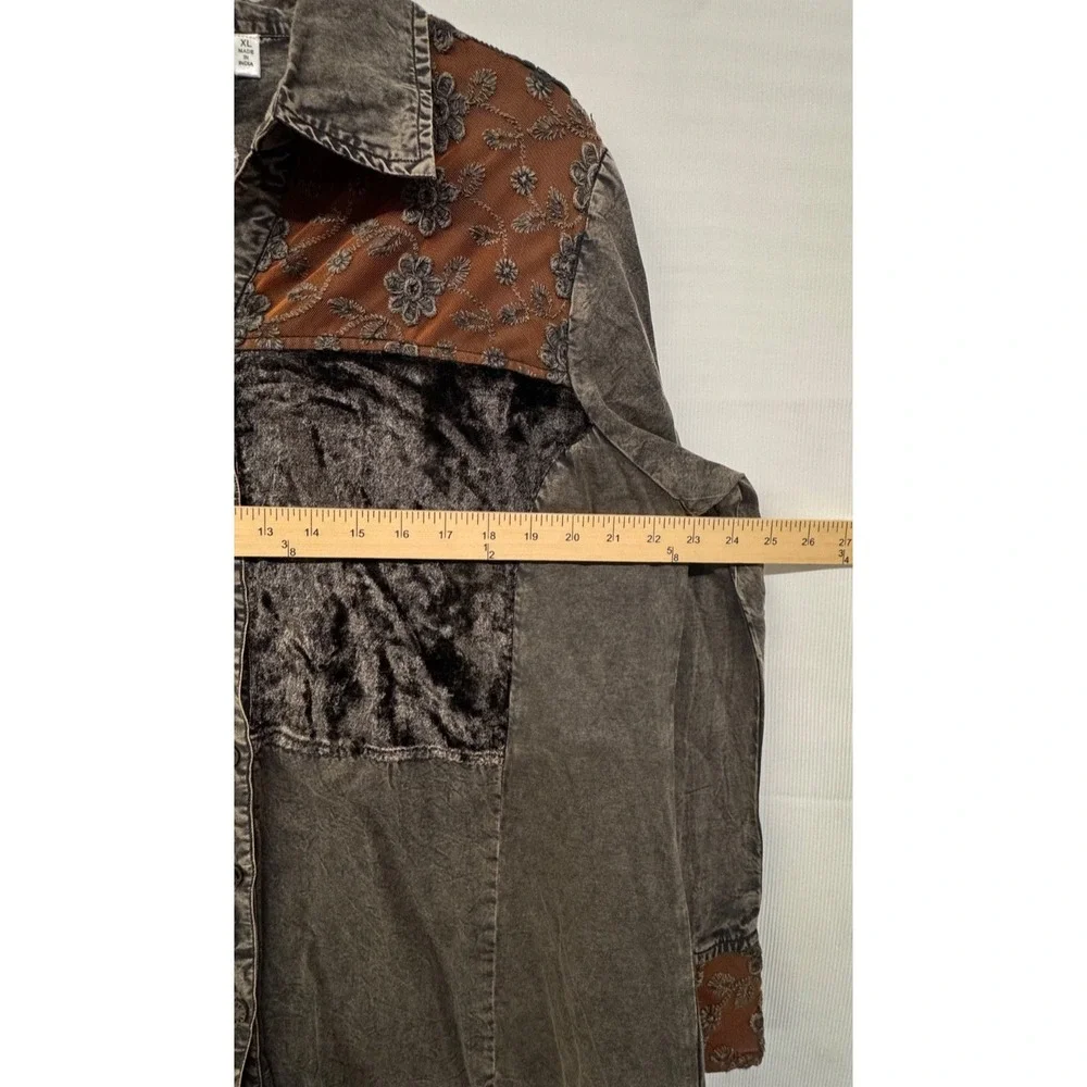 Women’s Boho Patchwork Button Front Shirt XL Velvet Artsy Parsley‎ & Sage - Picture 10 of 10